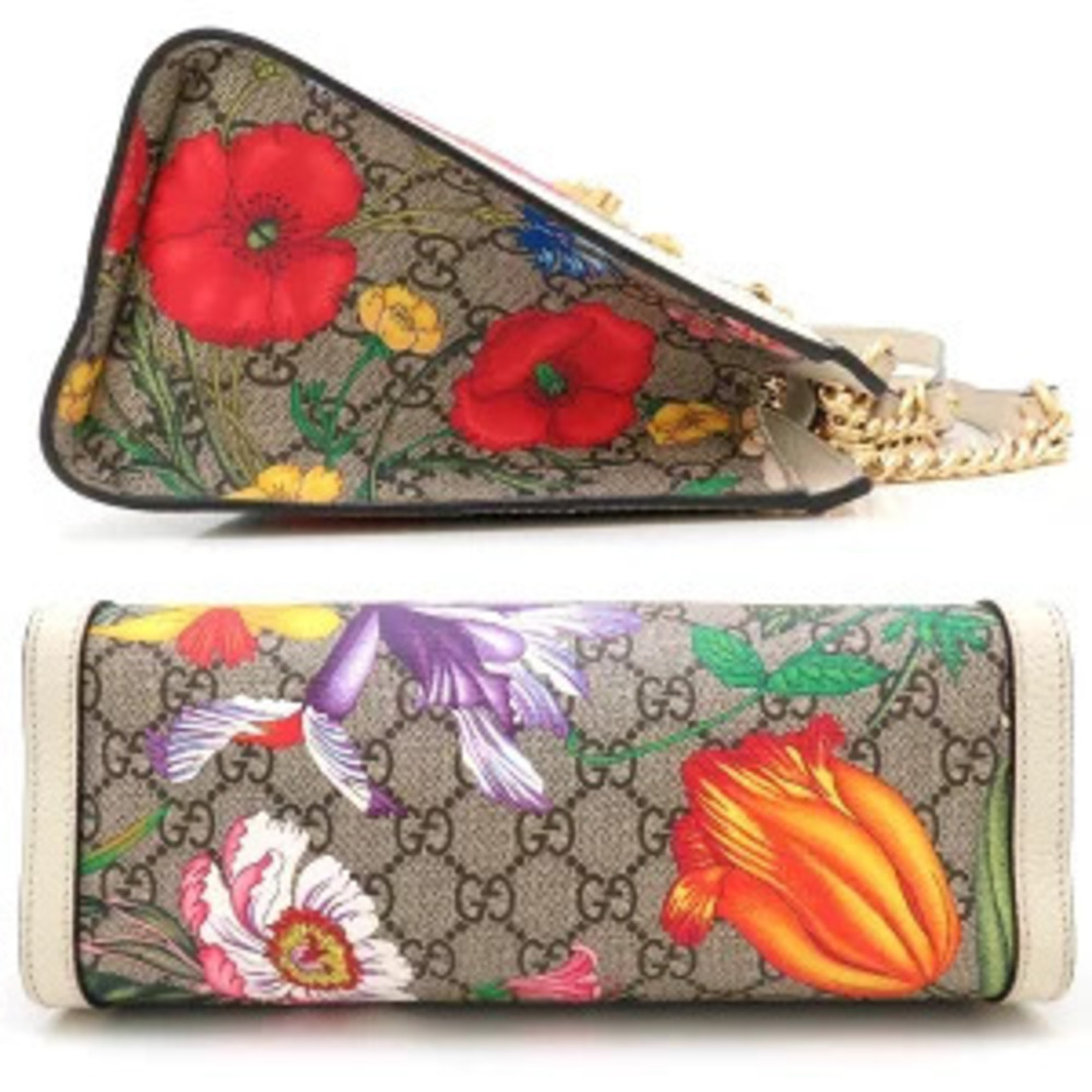 Gucci Beige Flora Bag Leather Shoulder White GG Canvas Supreme Padlock Flower